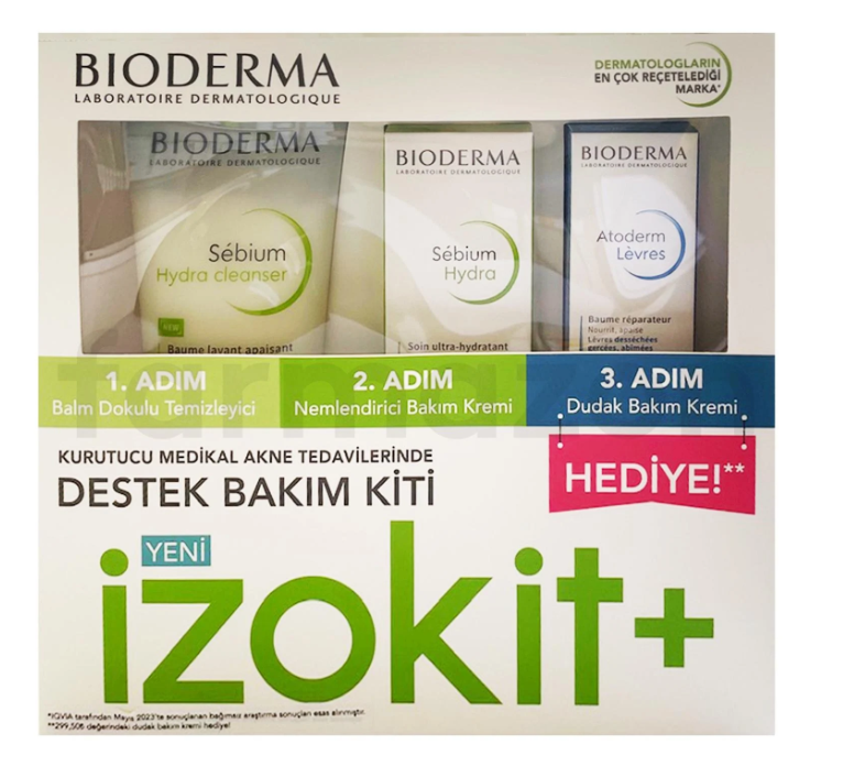 Bioderma Sebium İzokit + Sebium Hydra Cleanser 200 ml - Sebium Hydra 40 ml - Atoderm Levres 15 ml