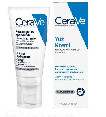 CeraVe Nemlendirici Yüz Kremi-Kuru Ciltler İçin Seramid Ve Hyalüronik Asit İçerikli 52 ml