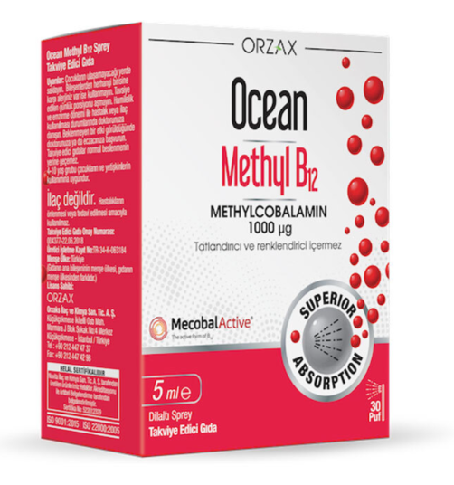 Orzax Ocean 1000 mg Methyl Cobalamin B12 Sprey 5 ml