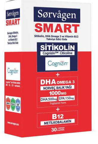 Sorvagen Smart Sitikolin DHA Omega 3 ve B12 30 Kapsül