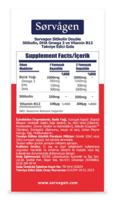 Sorvagen Smart Double Sitikolin DHA Omega 3 ve B12 30 Kapsül