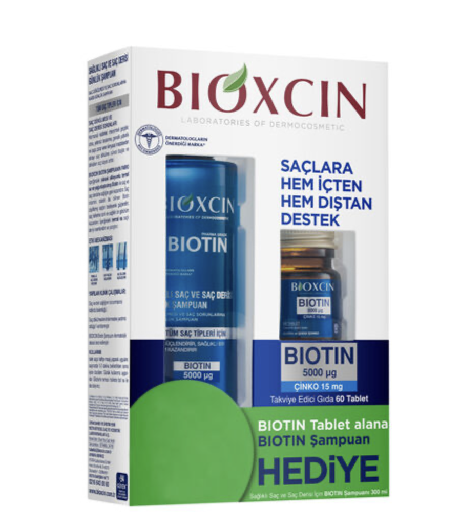 Bioxcin Biotin 5000 mg Çinko 15 mg ALANA Biotin Şampuan 300 ml HEDİYE