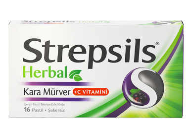 Strepsils Herbal Kara Mürver +C Vitamini İçeren Takviye Edici Gıda 16 Pastil